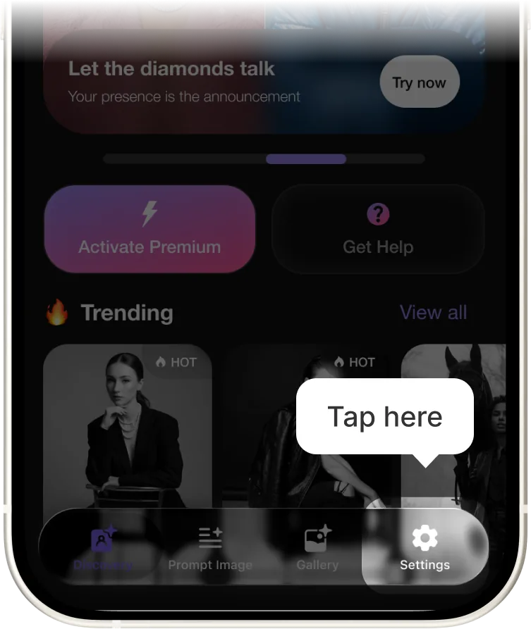 The Lensie tab bar with the Settings tab highlighted