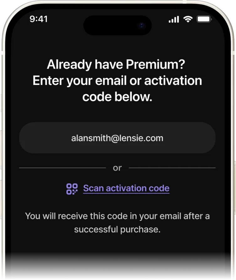 The activation screen asking for your email address or activation code